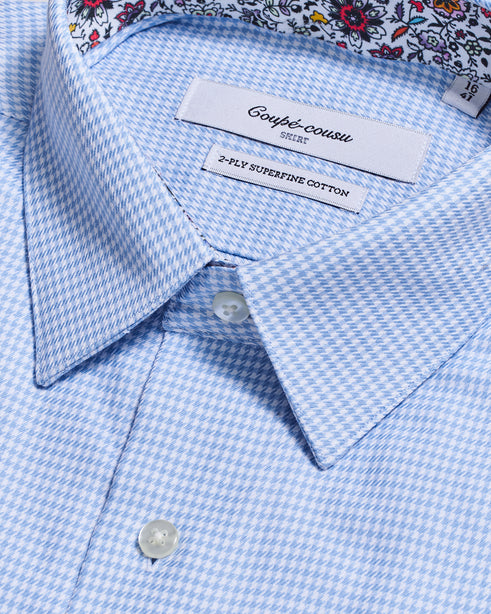 Coupe Cousu, Light Blue, Long Sleeve Shirt with Contrast Trim Fabric