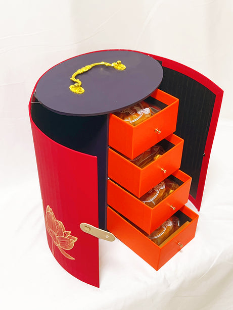 Moonlit Lotus Ripple Celebration Mooncake Gift Box – Red 200g x 4