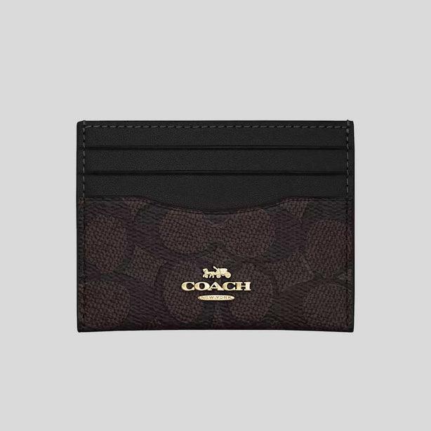 COACH Unisex Slim Id Card Case In Signature Canvas Walnut/Black RB-CZ286