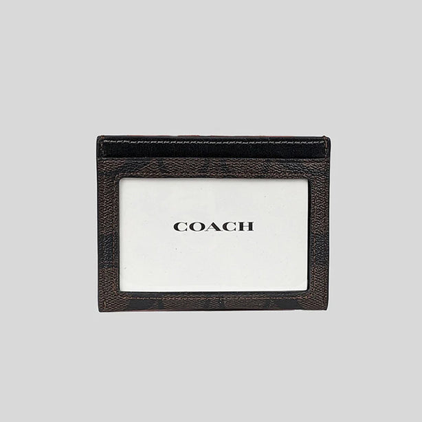 COACH Unisex Slim Id Card Case In Signature Canvas Walnut/Black RB-CZ286