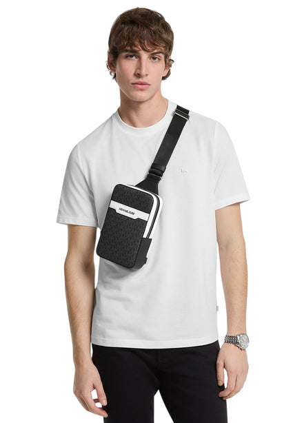 Michael Kors Mens Cooper Signature Logo Sling Pack - Black/White