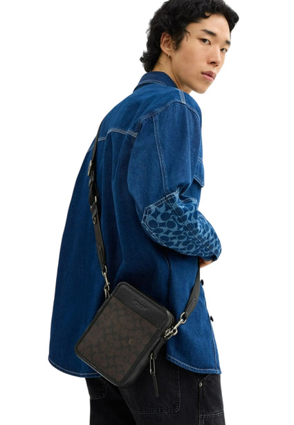 Coach Mens Sullivan Crossbody In Signature Canvas - Walnut/Black