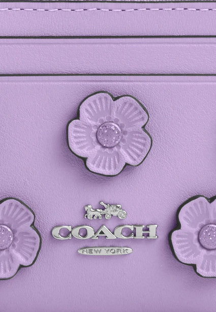 Coach Mini Skinny ID Case With Floral Applique - Lilac Purple