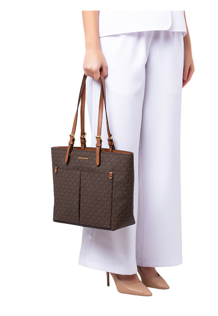 Michael Kors Jet Set Medium Logo Pocket Tote Bag - Brown/Brown