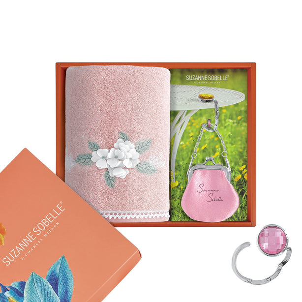 Suzanne Sobelle Chole Hand Towel With Bagholder In Pouch Gift Set