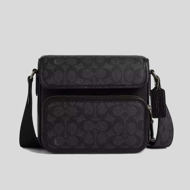COACH Sullivan Flap Crossbody Bag In Signature Canvas Charcoal/Black BR-CZ396