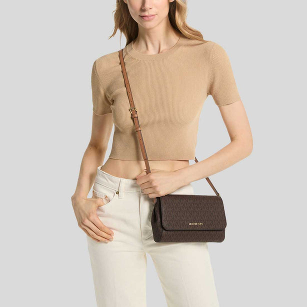 MICHAEL KORS Medium Logo Convertible Crossbody Bag Signature Brown RB-35H8GTTC6B