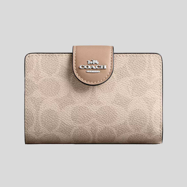 COACH Medium Corner Zip Wallet In Signature Canvas Sand/Taupe RB-CW786