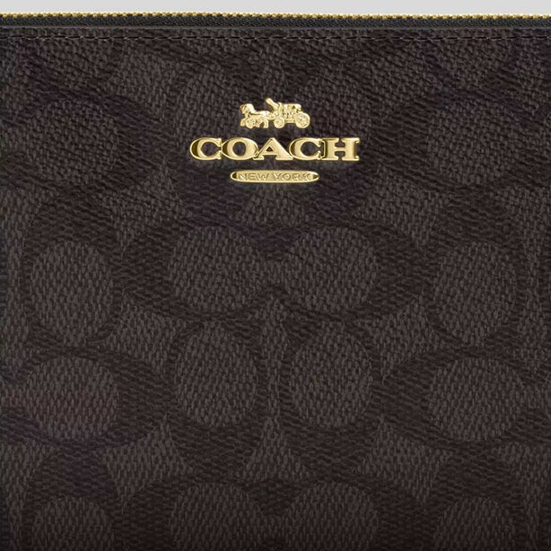 COACH Large Corner Zip Wristlet In Signature Canvas Walnut/Black RB-CZ277