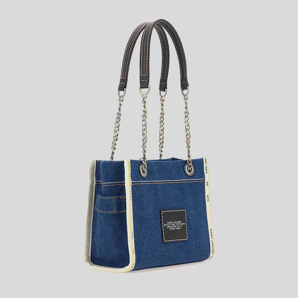 MARC JACOBS The Denim Chain Small Tote Bag Dark Wash RB-2F4HTT029H05
