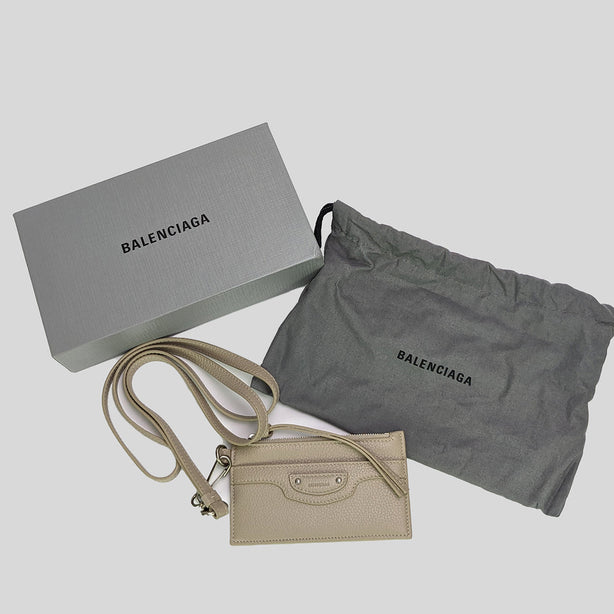 BALENCIAGA  Leather Lanyard Card Holder Grey RB-655246