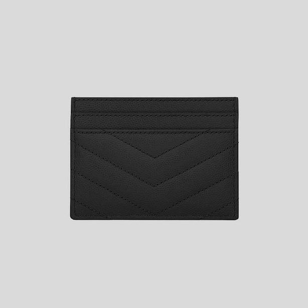 SAINT LAURENT YSL Cassandre Matelasse Card Case In Grain De Poudre Embossed Leather Black/Silver RB-423291
