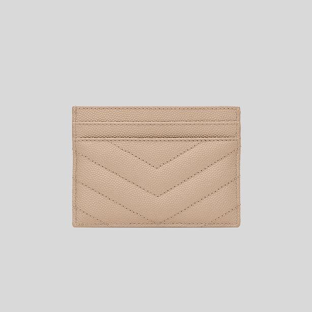 SAINT LAURENT YSL Cassandre Matelasse Card Case In Grain De Poudre Embossed Leather Dark Beige RB-423291