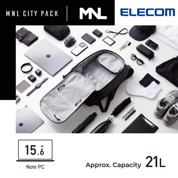ELECOM MNL CITY Backpack/Laptop Bag/BM-MNLBP01BK/20L /Water Repellent/Large Capacity/Minimalist
