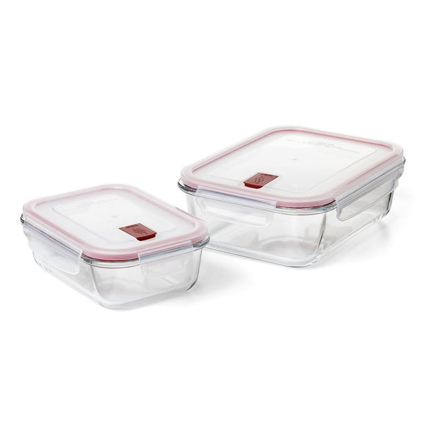 T1907.00 Tatay Hermetic Glass Rectangle Container 0.37L + TatayAirtight Microwavable Hermetic Glass Container 1.1L Bundle