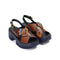 4CCCCEES Plia Juno Dandelion-Carved Ultra-Comfy Wide Cross-Strap Sandals with Bold Metallic Buckles in Luxe Coffee Nappa and Embossed Leather 4CS107003