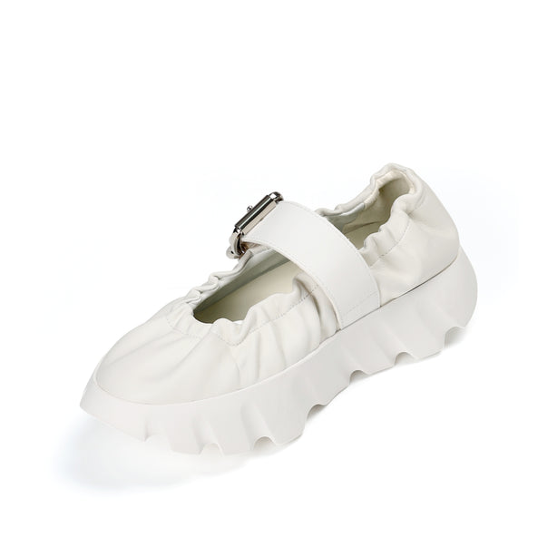 4CCCCEES Scrunch-Style Ballertina with Bold Metallic Buckle in Luxe White Sheep Leather 4CS900105