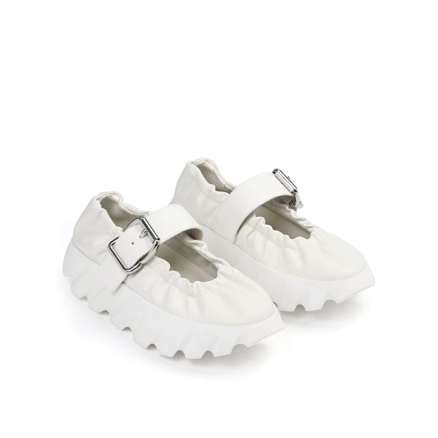 4CCCCEES Scrunch-Style Ballertina with Bold Metallic Buckle in Luxe White Sheep Leather 4CS900105