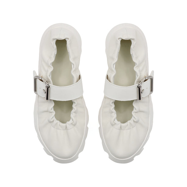 4CCCCEES Scrunch-Style Ballertina with Bold Metallic Buckle in Luxe White Sheep Leather 4CS900105