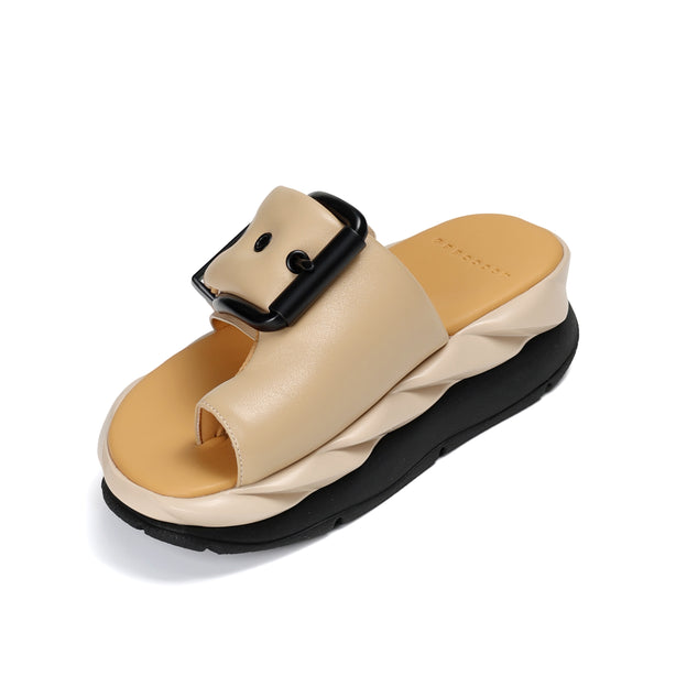 4CCCCEES Mellow Glow Petal-Twist Ultra-Comfy Sandals with Oversized Metallic Buckle in Luxe Skin Patent Leather 4CS112001