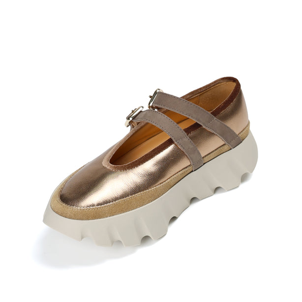 4CCCCEES Ultra-Comfy Trendy Ballerina with Velvet-Trimmed Straps in Luxe Brass Metallic Sheep Leather 4CS111001