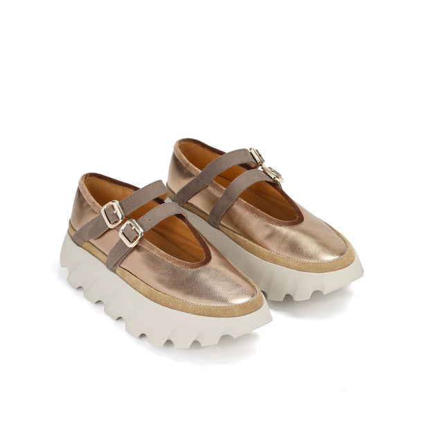 4CCCCEES Ultra-Comfy Trendy Ballerina with Velvet-Trimmed Straps in Luxe Brass Metallic Sheep Leather 4CS111001