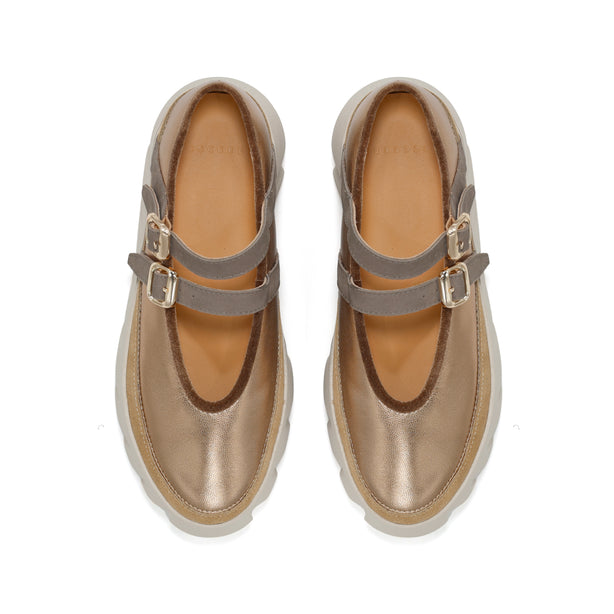 4CCCCEES Ultra-Comfy Trendy Ballerina with Velvet-Trimmed Straps in Luxe Brass Metallic Sheep Leather 4CS111001