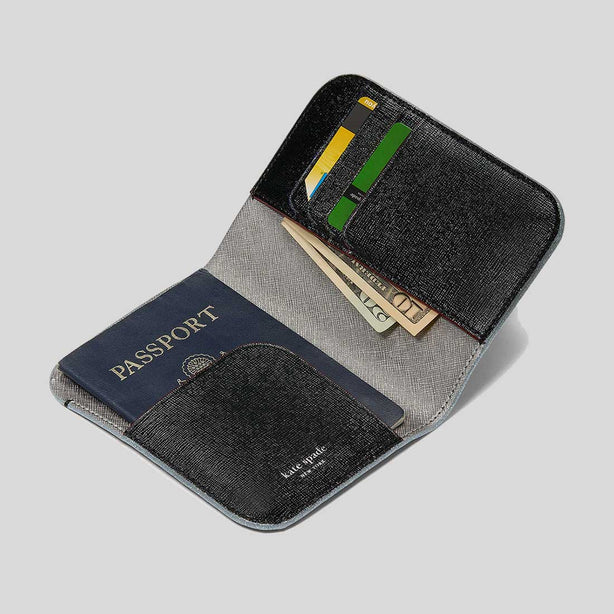 KATE SPADE Devin Glitter Edge Passport Holder Black KI622