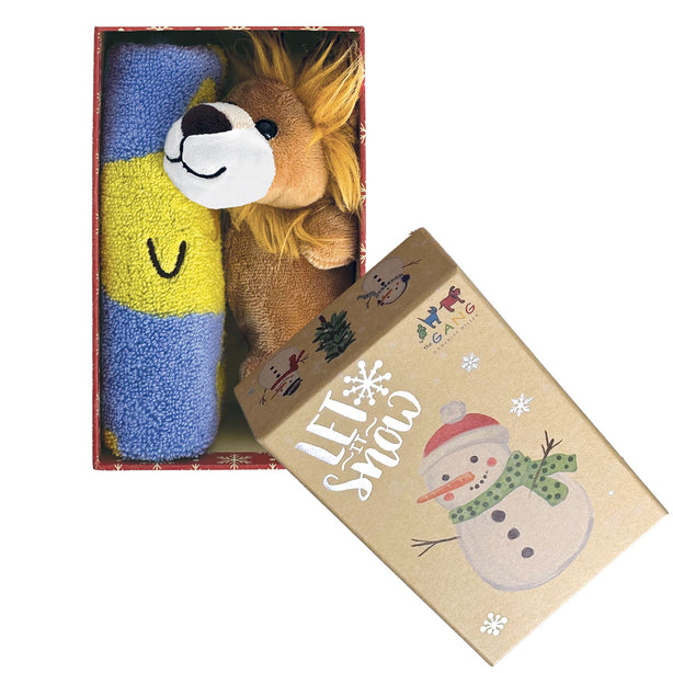 The Gang Triad Jacquard Series Premium Bath Linen X'mas Gift Set, Junior Hand Towel With Lion Plush