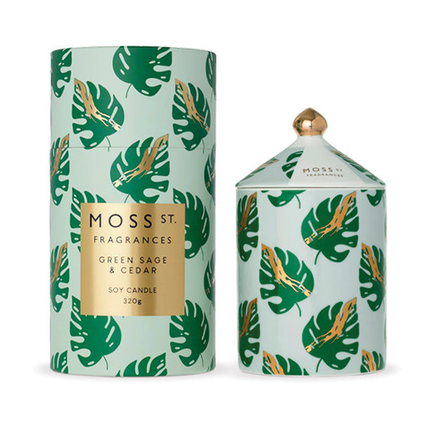 Moss St. Fragrances Ceramics - Green Sage & Cedar 320g Soy Candle