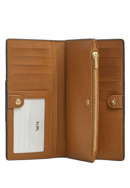 Coach Slim Zip Wallet In Signature Canvas With Stripe - Tan/Black