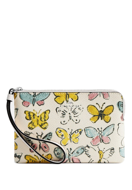 Coach Corner Zip Wristlet With Butterfly Print - White