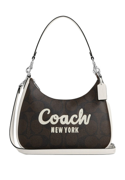 Coach Teri Hobo In Signature Canvas With Graphic - Walnut/White