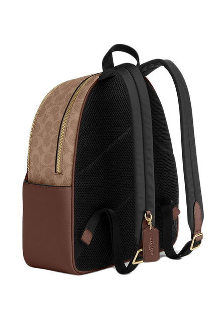 Coach Court Backpack In Blocked Signature Canvas - Tan Brown