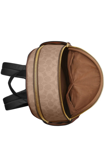 Coach Court Backpack In Blocked Signature Canvas - Tan Brown