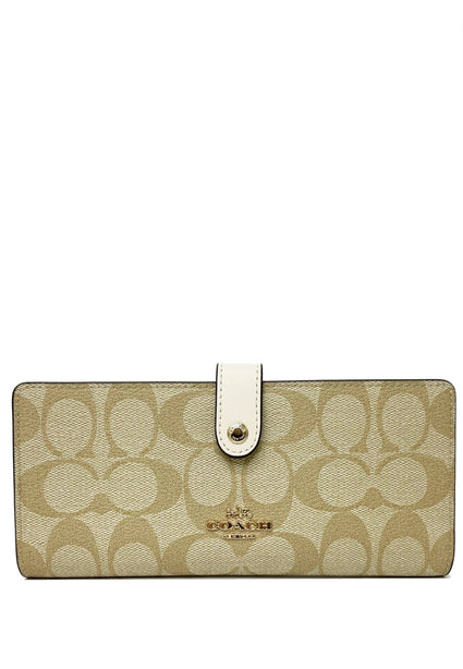 Coach Slim Wallet In Signature Canvas - Brown/White