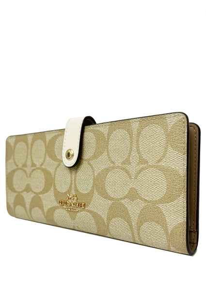Coach Slim Wallet In Signature Canvas - Brown/White