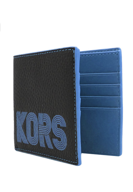 Michael Kors Mens Cooper Graphic Pebbled Leather Billfold Wallet - Black/Blue