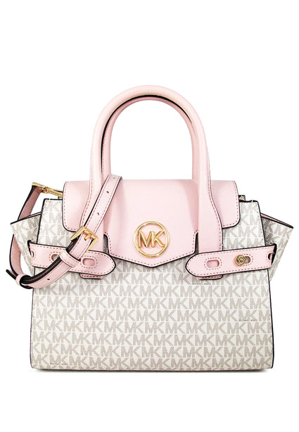 Michael Kors Carmen Medium Logo and Faux Leather Belted Satchel - Powder Blush