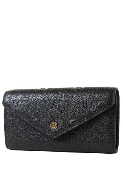 Michael Kors Jet Set Travel Large Logo Embossed Leather Envelope Continental Wallet - Black