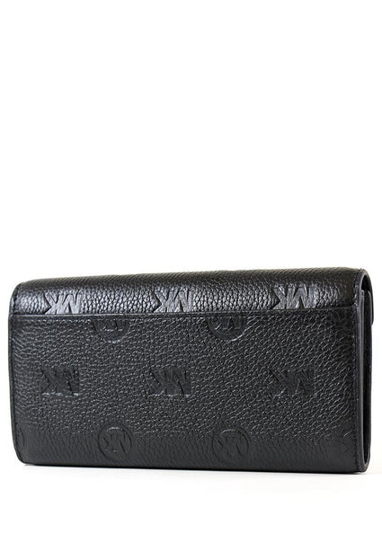Michael Kors Jet Set Travel Large Logo Embossed Leather Envelope Continental Wallet - Black