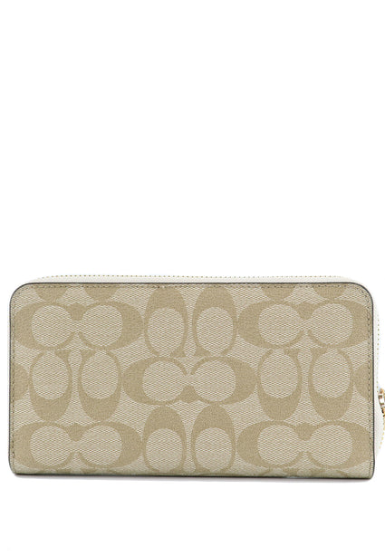 Coach Long Zip Around Wallet In Signature Canvas - Light Brown/White