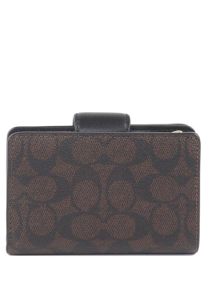 Coach Medium Corner Zip Wallet In Signature Canvas - Walnut/Black