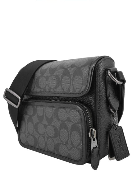 Coach Mens Sullivan Flap Crossbody Bag In Signature Canvas - Charcoal Black