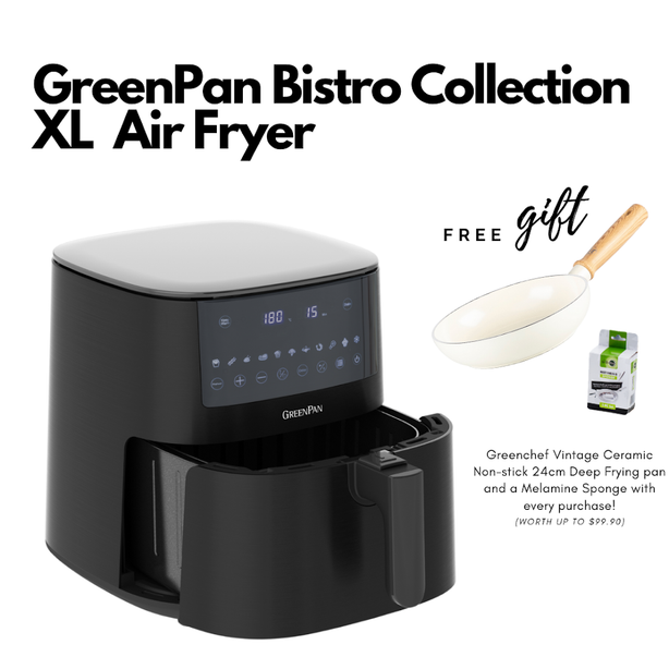 GreenPan Bistro Collection XL Airfryer + FREE 24cm Vintage Ceramic Non-stick Frypan & Cleaning Sponge