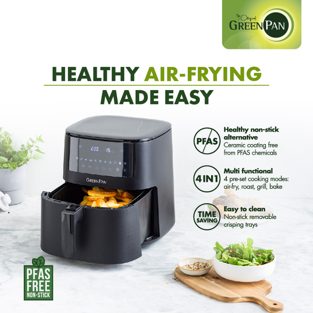 GreenPan Bistro Collection XL Airfryer + FREE 24cm Vintage Ceramic Non-stick Frypan & Cleaning Sponge