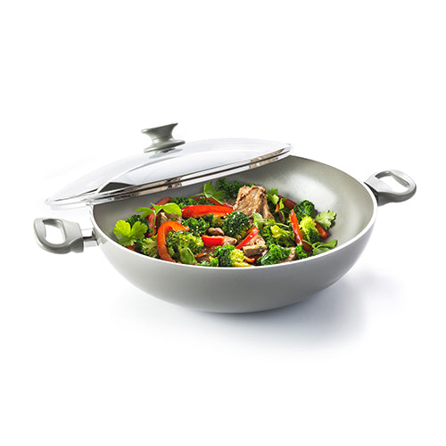 GreenPan Cambridge 36cm Wok with Lid, Quartz Grey [PFAS FREE]