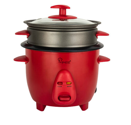 La Gourmet 0.6L Rice Cooker with Non-stick Steamer (Red)