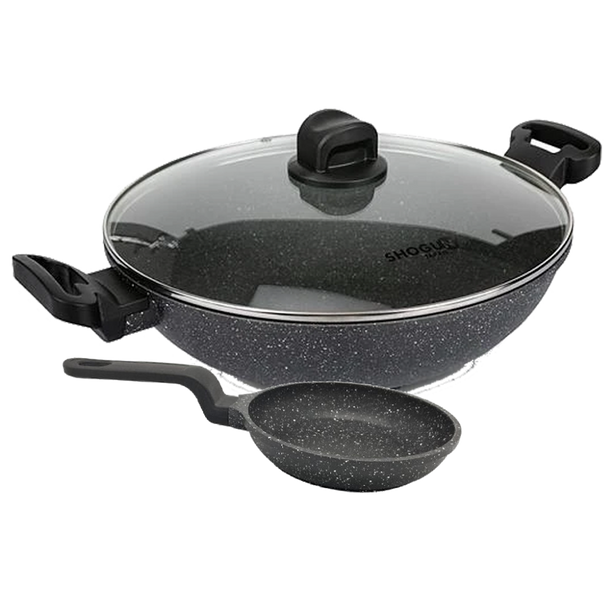 La gourmet Shogun Senjo Marble 32cm Non-stick Wok (Induction) + 14cm Eggpan (Non-Induction)