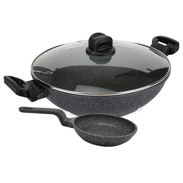 La gourmet Shogun Senjo Marble 32cm Non-stick Wok (Induction) + 14cm Eggpan (Non-Induction)